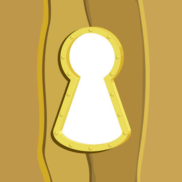 Illustration of the cartoon keyhole in a wooden door