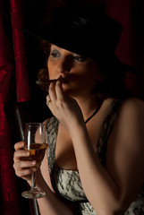 Beauty woman smoking in night