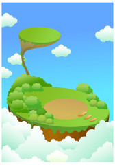 Green landscape over cliff and blue sky