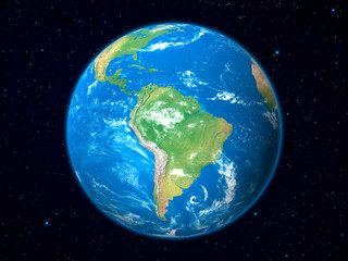 Fototapeta na wymiar Model Ziemi z kosmosu: Ameryka Południowa Zobacz