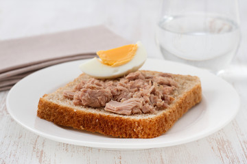toast with tuna and egg on the plate