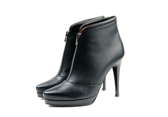 Stylish black leather womens ankle boots