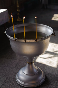 candle, church, baptismal font