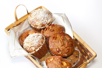 Large muffins in a cane basket