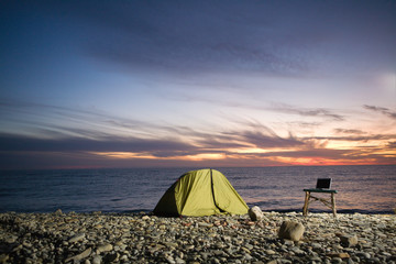 Camp at sunset