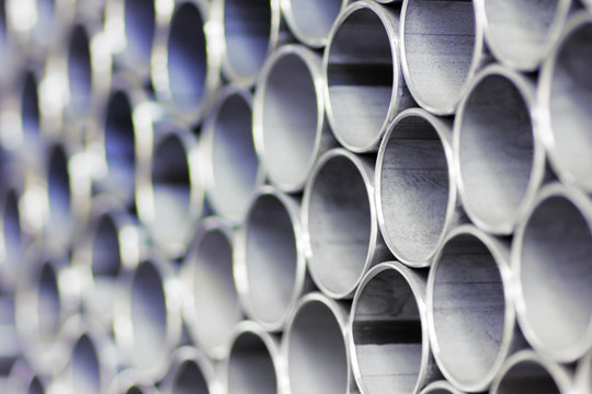 Close up of a stack of steel pipes