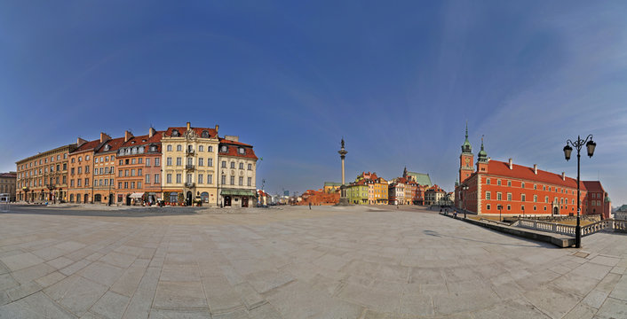 Column and Royal Castle in Warsaw, Poland- Stitched Panorama