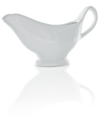 hollow porcelain sauceboat isolated on white background