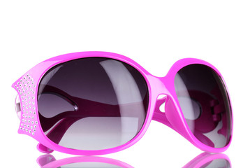 Women's pink sunglasses with diamonds isolated on white