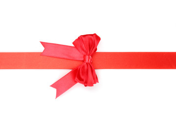 Red satin bow and ribbon isolated on white