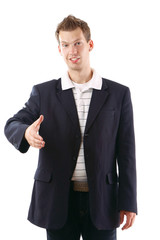 A businessman offering to shake your hand