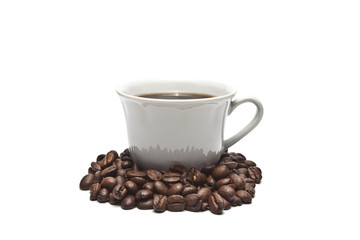 Coffee cup and coffee beans