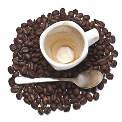 Coffee cup and coffee beans