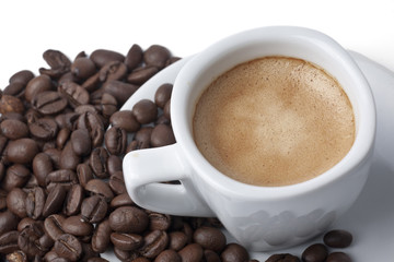 Coffee cup and coffee beans