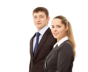 Young businesspersons standing isolated on white background