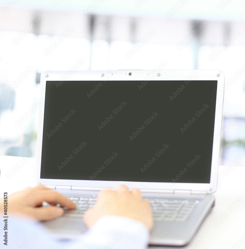 Wall mural Person Typing on a modern laptop in an office