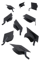 Graduation Caps On White
