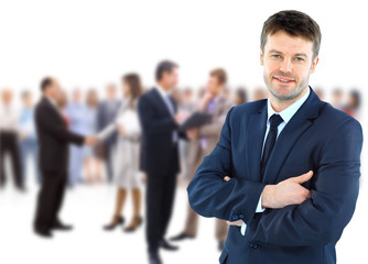 Business team people group crowd full length stand