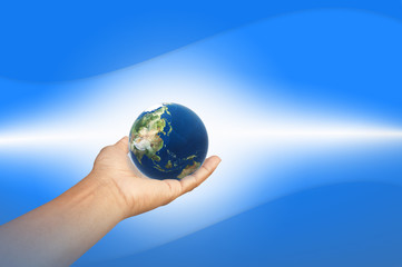 The earth in blue background