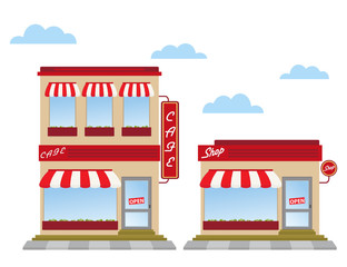 cafe and shop store fronts