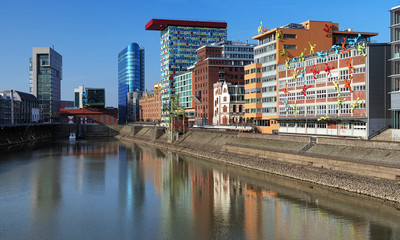 Media Harbour of Dusseldorf with buildings in modern style