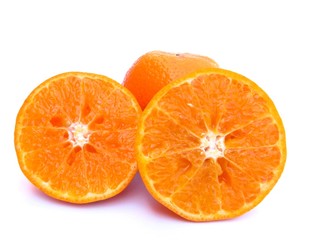 sliced and whole orange isolated on white background