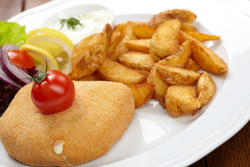 schnitzel with roasted potatoes