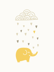 Elephant under raining cloud , vector illustration