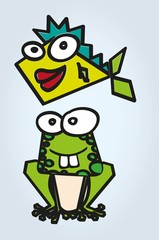 Abstract frog and fish