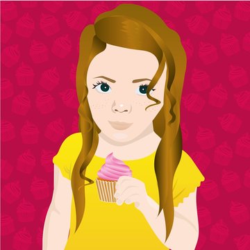 Girl with pink cupcake