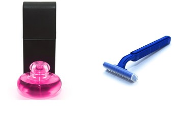 Blue razor and perfumes