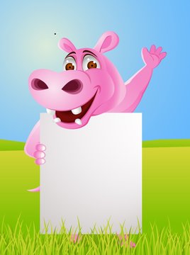 Hippo cartoon with blank sign