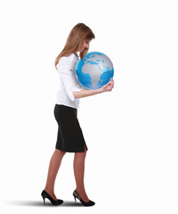 Businesswoman with our planet earth