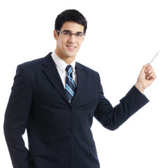 Business man showing, isolated