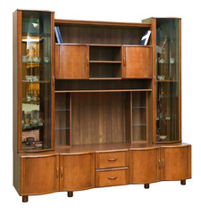 Wooden cupboard with glass doors. Isolated on white