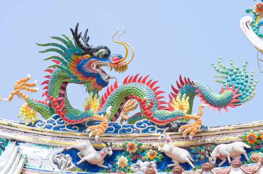 The Dragon status on roof of joss house