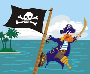 Poster Piraten dreigende piraat en vrolijke roger
