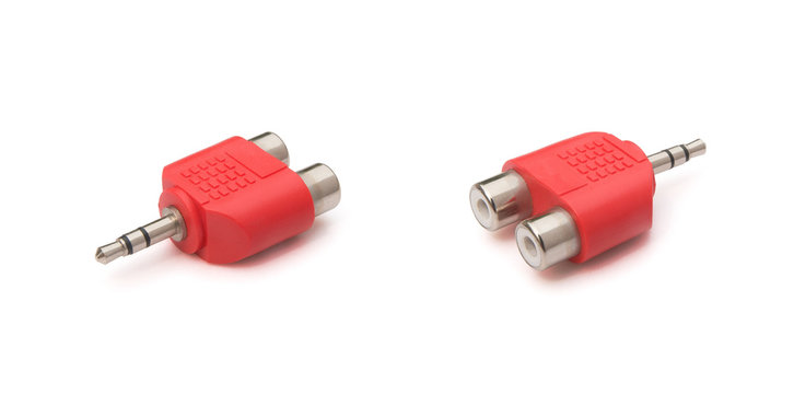 two views audio input & output plug with clipping path