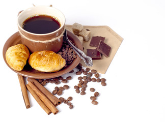 Coffee background with croissant