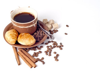 Coffee background with croissant