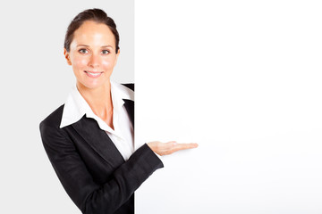 pretty businesswoman presenting white board