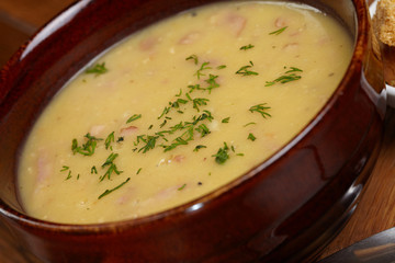 Chicken creamy soup with croutons