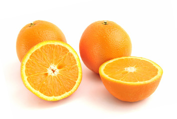 Sliced orange fruits isolated on white background