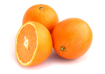 Sliced orange fruits isolated on white background