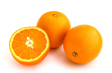 Sliced orange fruits isolated on white background