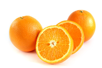 Sliced orange fruits isolated on white background