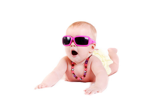 Pretty infant girl in sunglasses