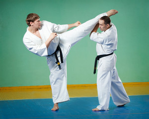 Karate fighters in action