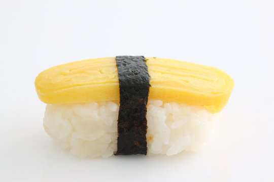 Egg Sushi In White Background