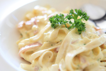 Spaghetti Carbonara with bacon and cheese